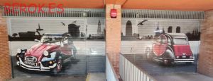 pintura mural Graffitis murales parking citroen 2 caballos parking